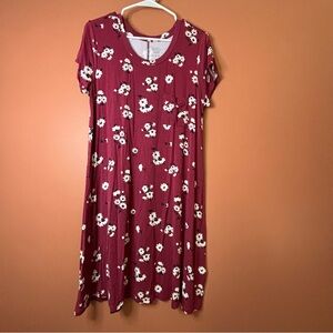 Market & Spruce Burgundy Dress with Cream Floral Pattern